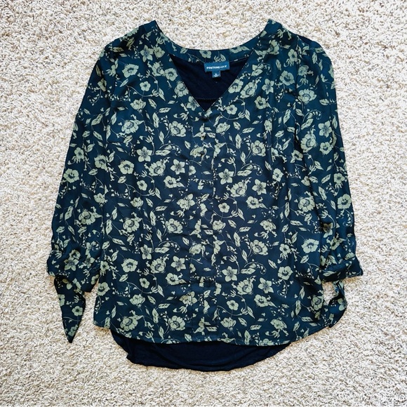 Fortune + Ivy Long Sleeve Floral V-Neck Blouse Flower Print XL - Picture 2 of 8